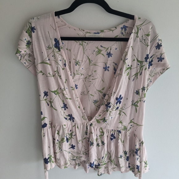Floral waist tie deep V peplum top - Picture 1 of 9